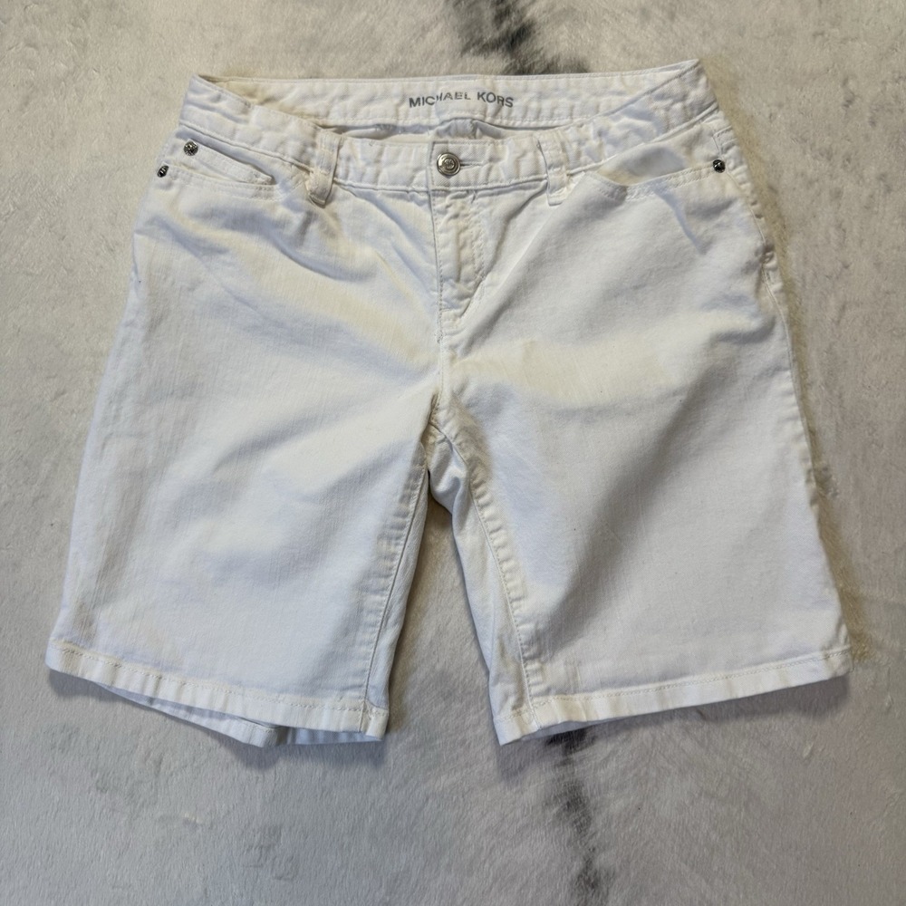 Michael Kors Shorts Womens Size 4 White Bermuda Denim Cotton Mid Rise